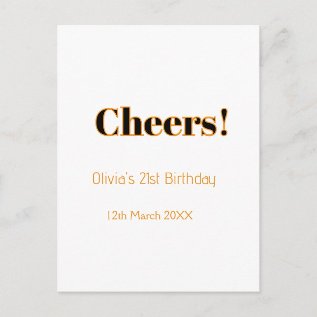 Cheers 21st birthday add name date simple minimal  postcard (Front)