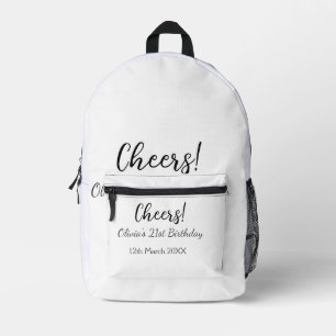 Cheers 21st birthday add name date simple minimal printed backpack