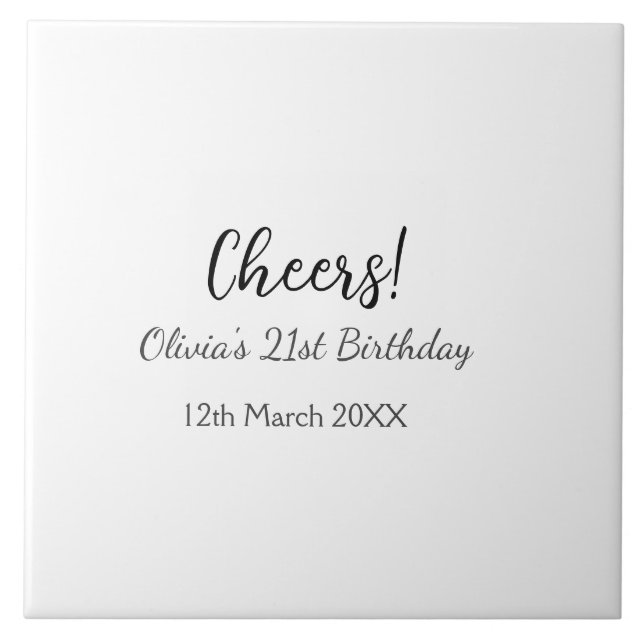 Cheers 21st birthday add name date simple minimal  tile (Front)