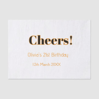 Cheers 21st birthday add name date simple minimal  tissue paper