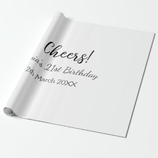 Cheers 21st birthday add name date simple minimal wrapping paper