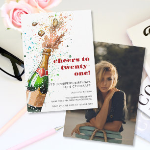 Cheers 21st Birthday Champagne Photo  Invitation