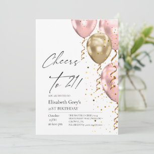 Cheers 21st Birthday Dusty Pink and  Gold Modern Invitation