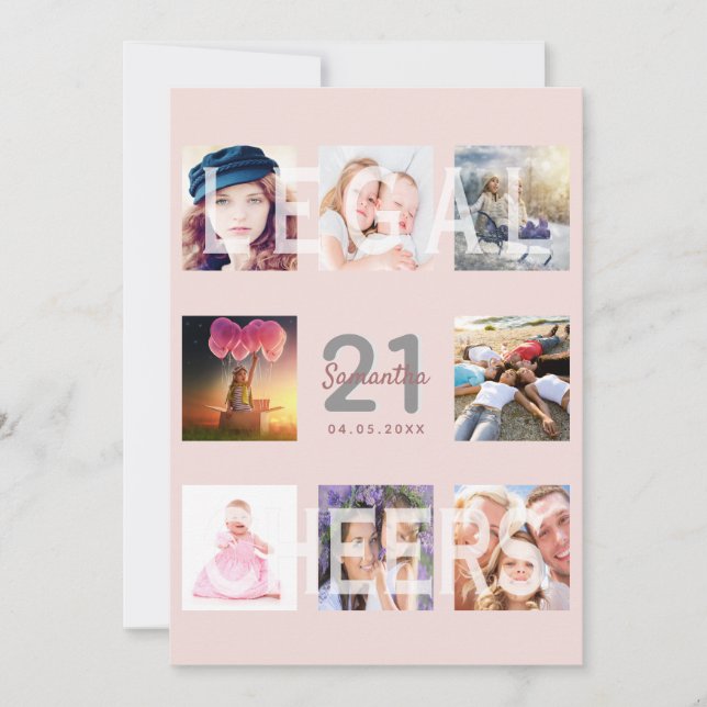 Cheers 21st birthday party custom photo rose gold  invitation (Front)