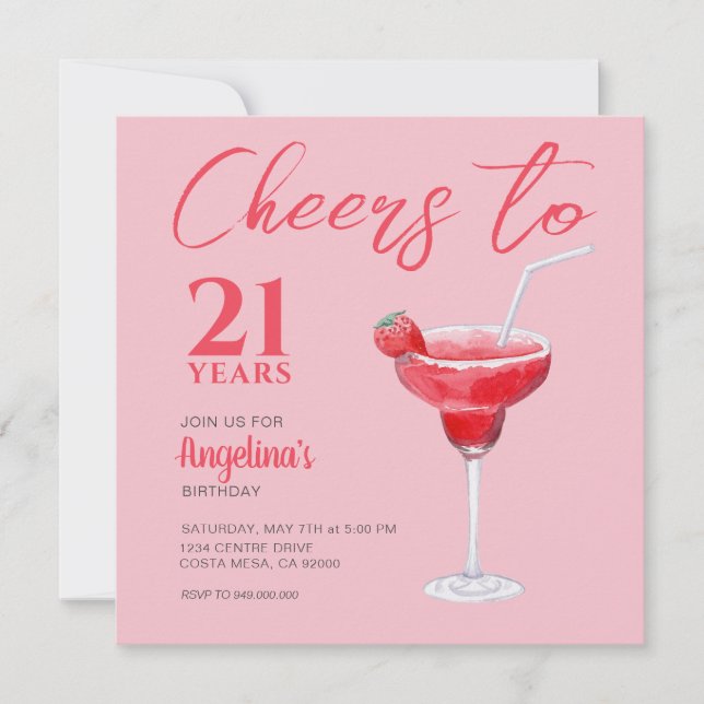 Cheers 21st Birthday Pink  Invitation (Front)