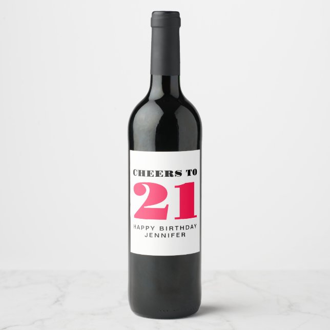 Cheers 21st Birthday Wine Label (Front)