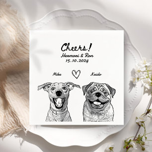 Cheers 2 Pet Drawn Personalised Simple Wedding Napkin