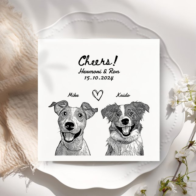 Cheers 2 Pet Drawn Personalised Simple Wedding Napkin (Creator Uploaded)