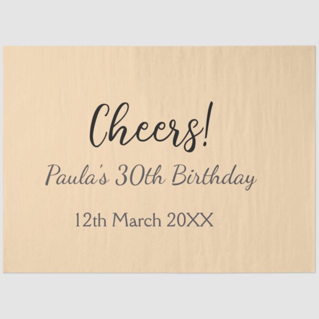 Cheers 30th birthday add name date simple minimal  tissue paper (Front)