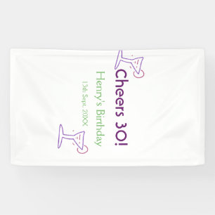 cheers 30th birthday name wine purple glass green  banner