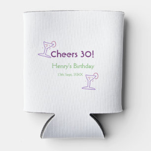 cheers 30th birthday name wine purple glass green  can cooler