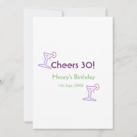 cheers 30th birthday name wine purple glass green