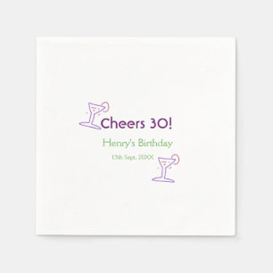 cheers 30th birthday name wine purple glass green  napkin