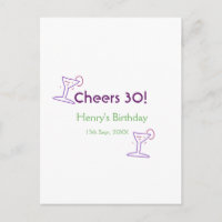 cheers 30th birthday name wine purple glass green