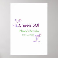 cheers 30th birthday name wine purple glass green