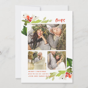 Cheers 3 Photo Christmas Holiday Photo Card