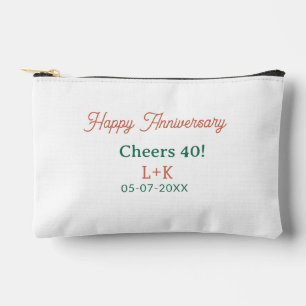 Cheers 40 happy anniversary orange green name date accessory pouch