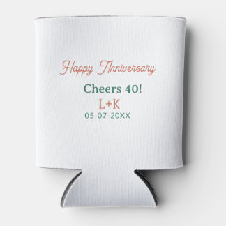 Cheers 40 happy anniversary orange green name date can cooler