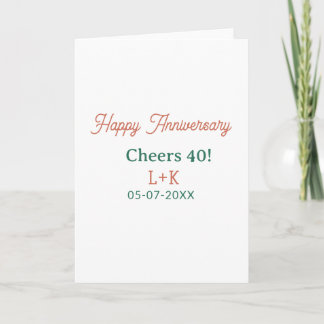 Cheers 40 happy anniversary orange green name date card
