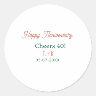 Cheers 40 happy anniversary orange green name date classic round sticker