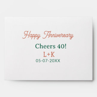 Cheers 40 happy anniversary orange green name date envelope