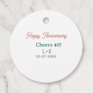 Cheers 40 happy anniversary orange green name date favour tags