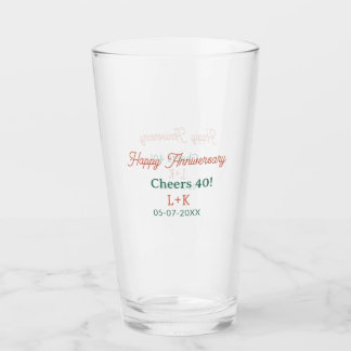Cheers 40 happy anniversary orange green name date glass