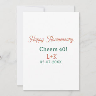 Cheers 40 happy anniversary orange green name date invitation
