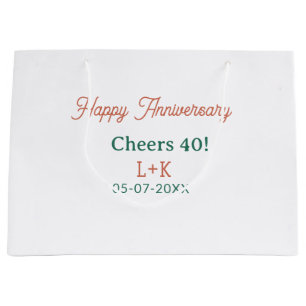 Cheers 40 happy anniversary orange green name date large gift bag