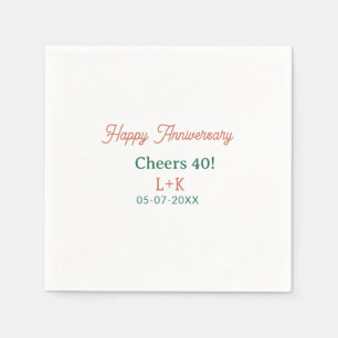 Cheers 40 happy anniversary orange green name date napkin