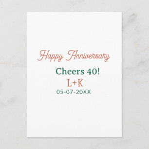 Cheers 40 happy anniversary orange green name date postcard
