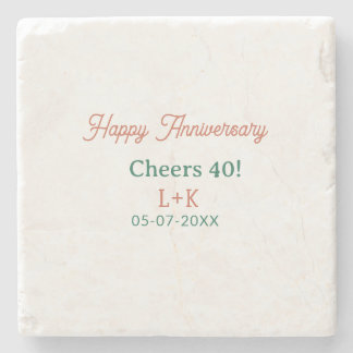 Cheers 40 happy anniversary orange green name date stone coaster
