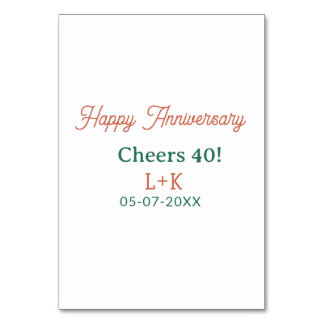 Cheers 40 happy anniversary orange green name date table number