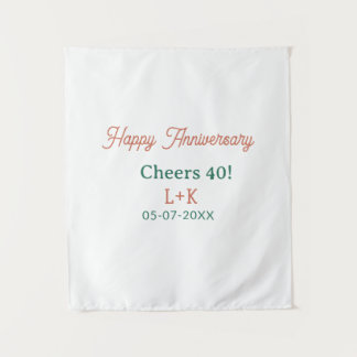 Cheers 40 happy anniversary orange green name date tapestry