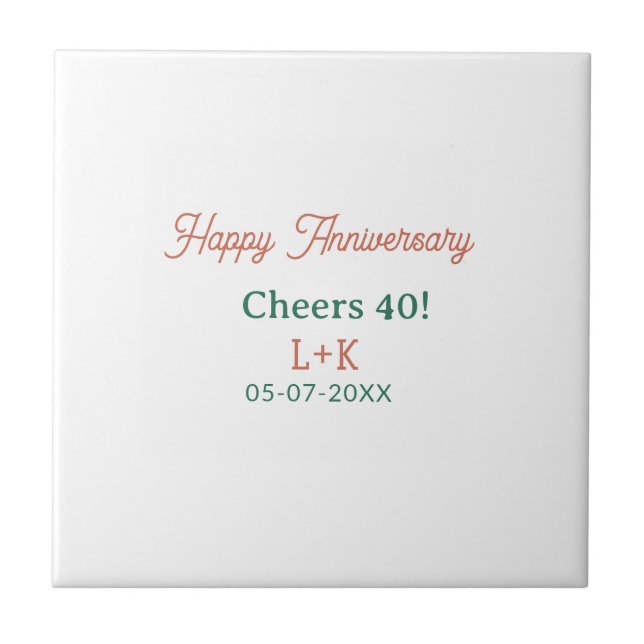 Cheers 40 happy anniversary orange green name date tile (Front)
