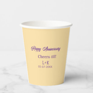 Cheers 40 happy anniversary purple orange pastel n paper cups