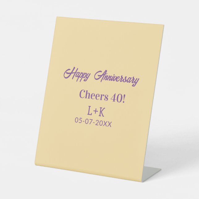 Cheers 40 happy anniversary purple orange pastel n pedestal sign (Front)