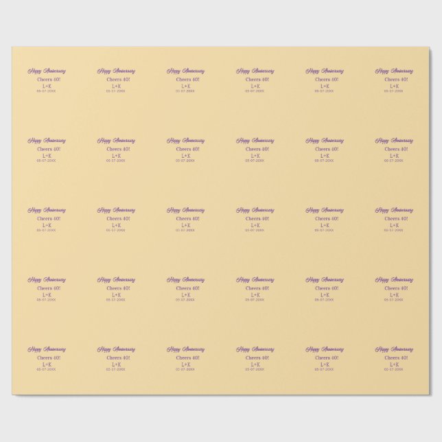 Cheers 40 happy anniversary purple orange pastel n wrapping paper (Flat)