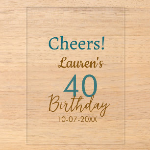 Cheers 40th birthday name date brown turquoise sim acrylic invitations