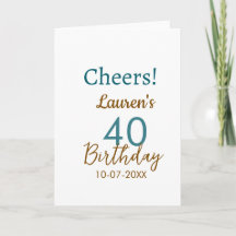 Cheers 40th birthday name date brown turquoise sim