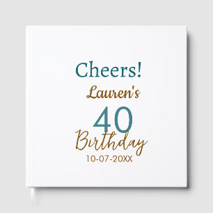 Cheers 40th birthday name date brown turquoise sim guest book