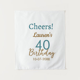 Cheers 40th birthday name date brown turquoise sim tapestry