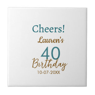 Cheers 40th birthday name date brown turquoise sim tile