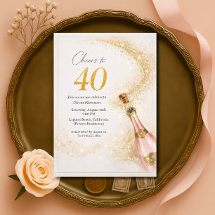Cheers 40th Birthday Pink Gold Champagne Invitation