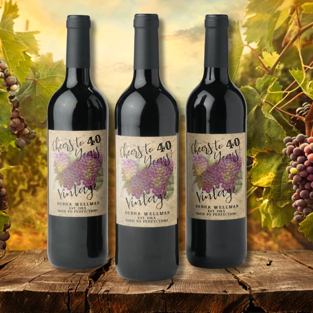 Cheers 40th Birthday Vineyard Wine Country Custom Label (Creator Uploaded)