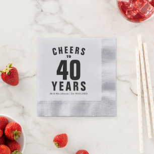 Cheers 40th wedding anniversary silver coined napkin