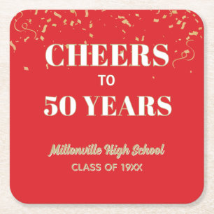 Cheers! 50 Year Class Reunion Square Paper Coaster