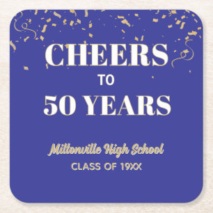 Cheers! 50 Year Class Reunion Square Paper Coaster