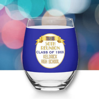 Cheers! 50th Class Reunion  Stemless Wine Glass