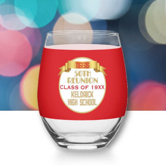 Cheers! 50th Class Reunion  Stemless Wine Glass